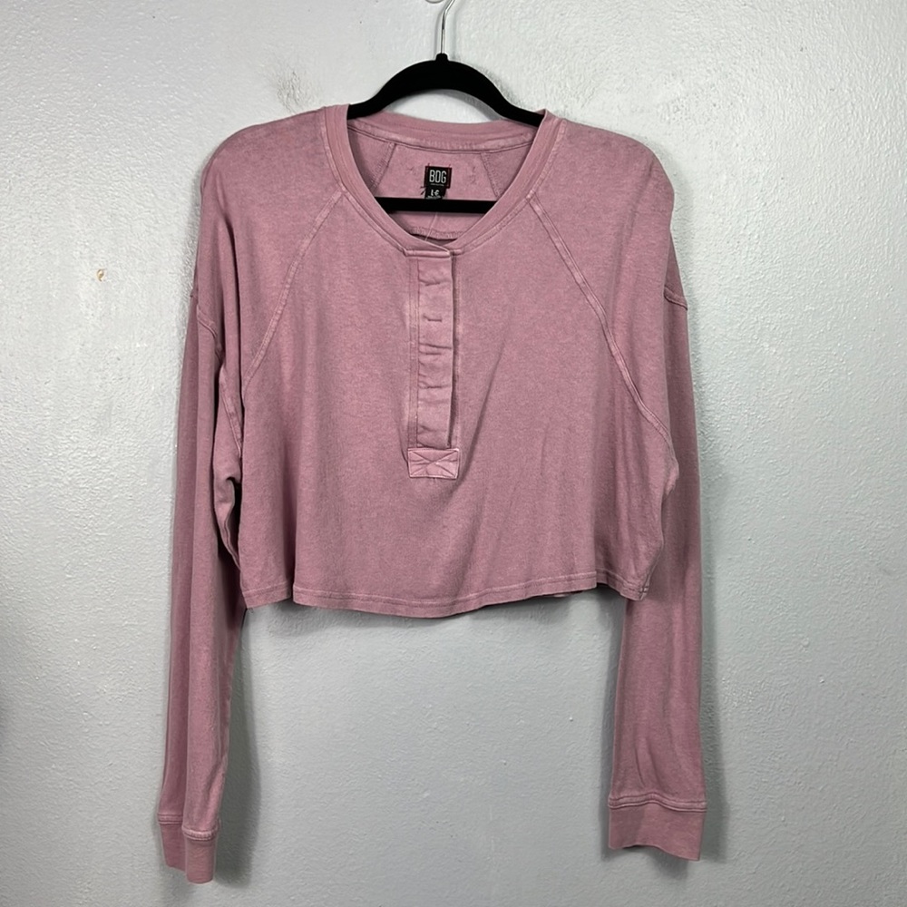 BDG Urban Outfitters NWT Lavender Pink Popover Long Sleeve Crop Top Large